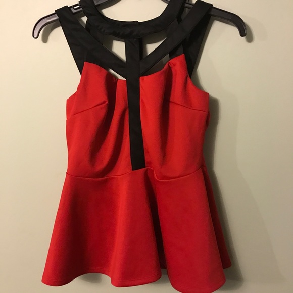 Deb Tops - Red and Black Strappy Top with Peplum Bottom 1x